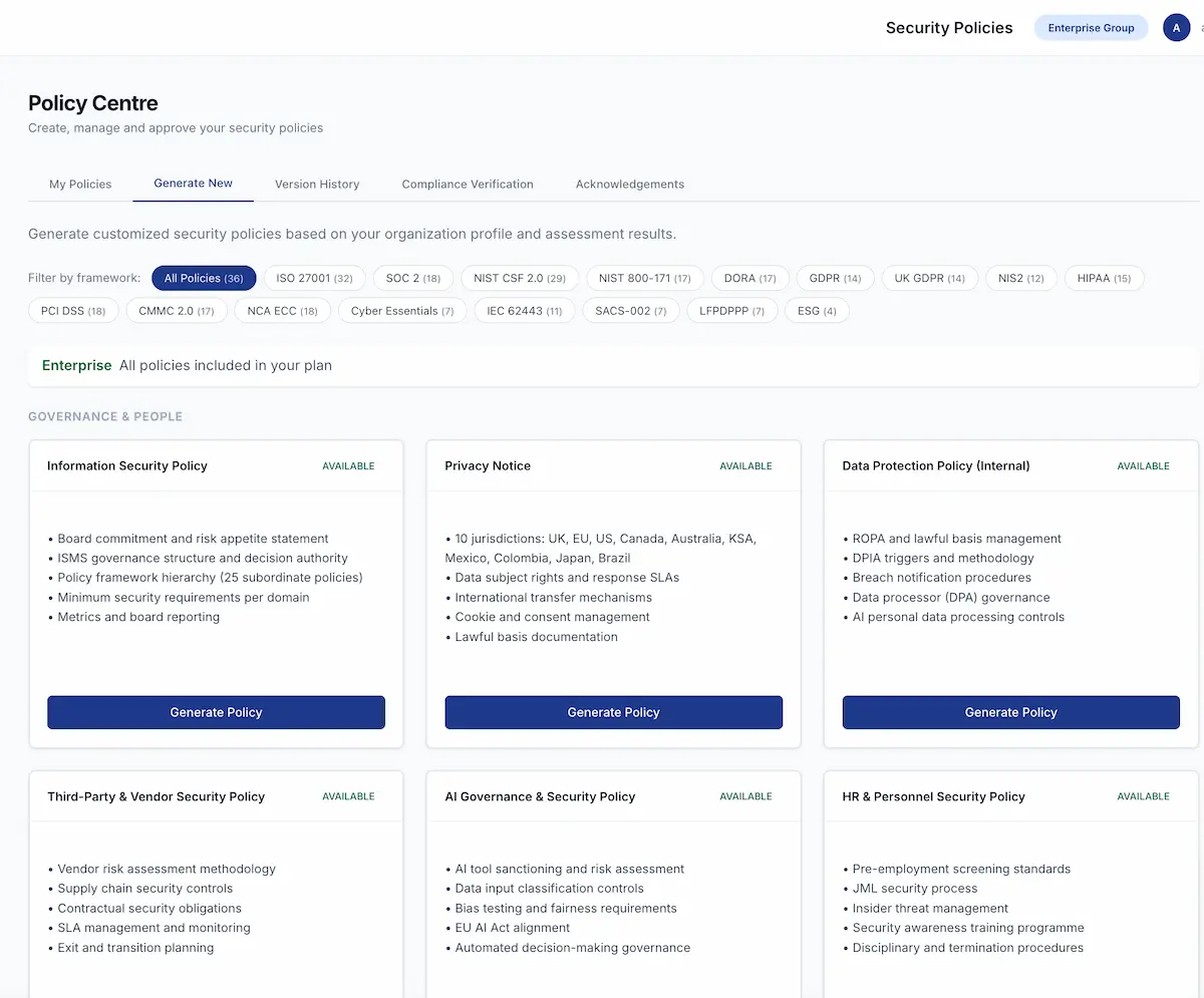 36 Security Policies on RateYourCyber