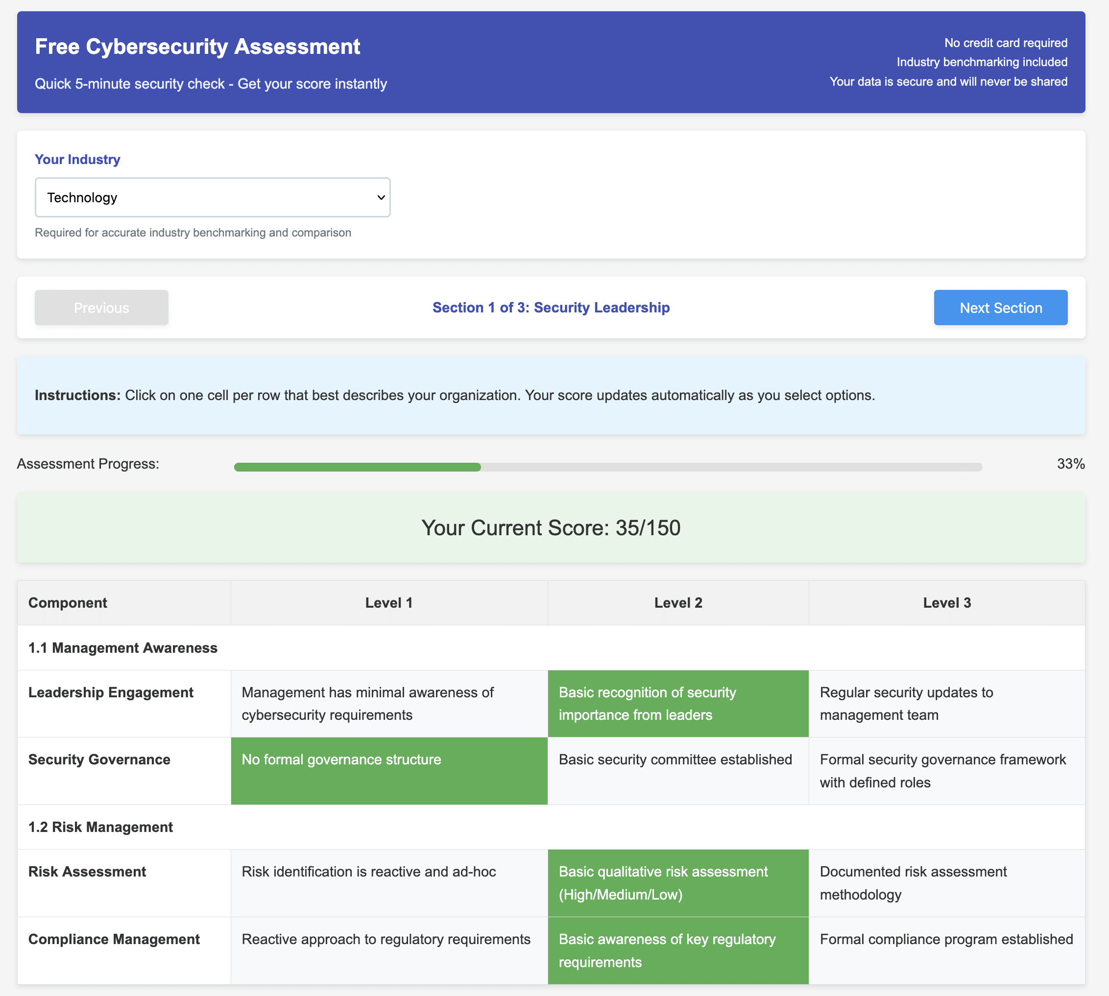 Free Assessment Interface